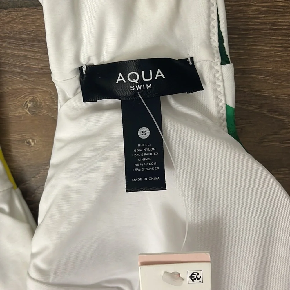 NWT AQUA Swim Knotted Lemon Print Bikini Top, Size S